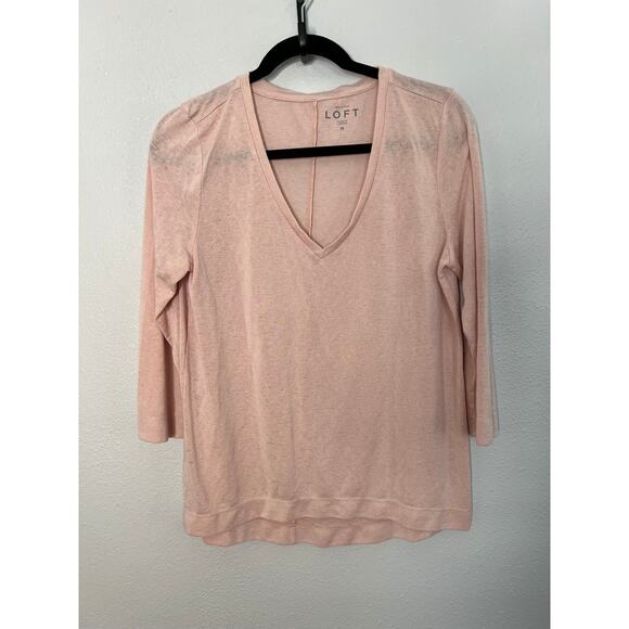 LOFT Pink Knit Blouse V-Neck Pullover 3/4 Sleeve Sz M Women's - Picture 1 of 5